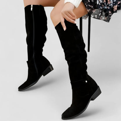 Women's Knee High Slouch Boots with Block Heel