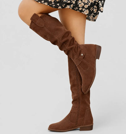 Women's Knee High Slouch Boots with Block Heel