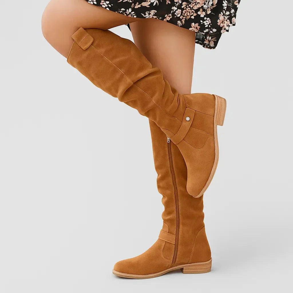 Women's Knee High Slouch Boots with Block Heel