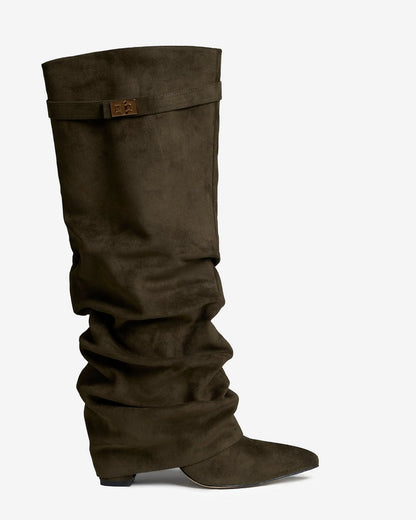 Women's Knee High Slouch Boots with Buckle