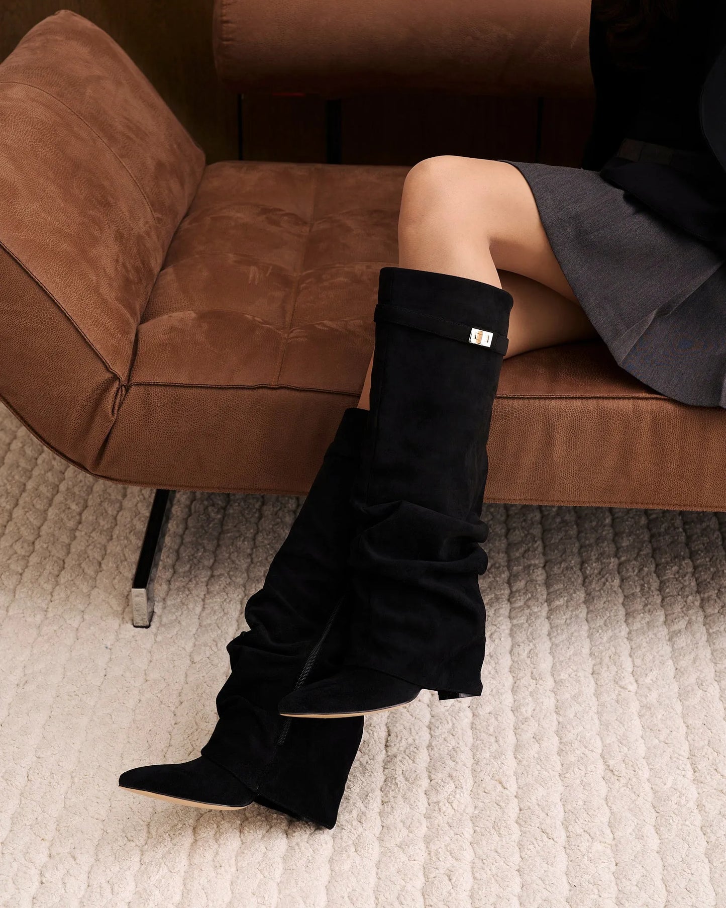 Women's Knee High Slouch Boots with Buckle