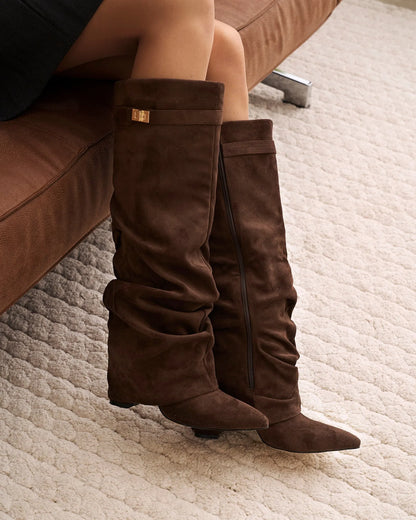 Women's Knee High Slouch Boots with Buckle