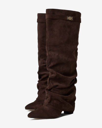 Women's Knee High Slouch Boots with Buckle