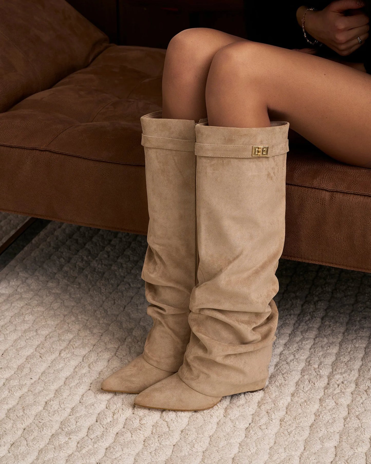 Women's Knee High Slouch Boots with Buckle