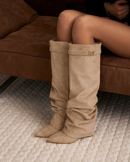 Women's Knee High Slouch Boots with Buckle