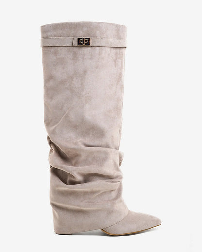 Women's Knee High Slouch Boots with Buckle