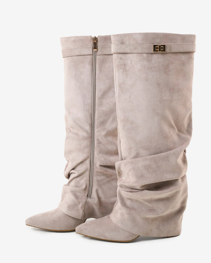 Women's Knee High Slouch Boots with Buckle