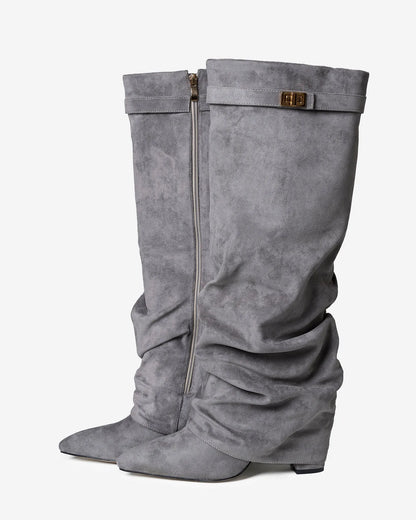 Women's Knee High Slouch Boots with Buckle