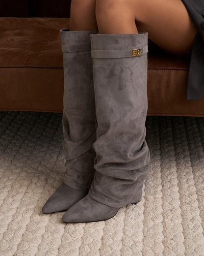 Women's Knee High Slouch Boots with Buckle