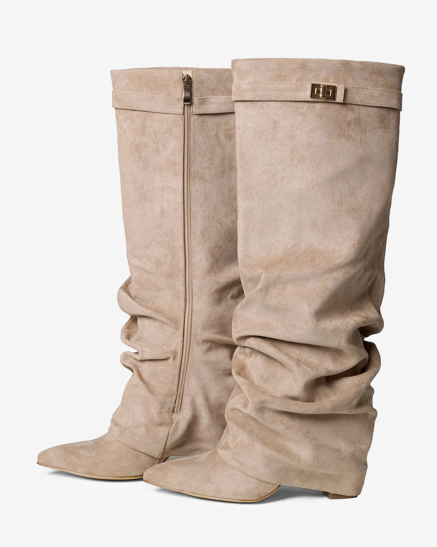 Women's Knee High Slouch Boots with Buckle