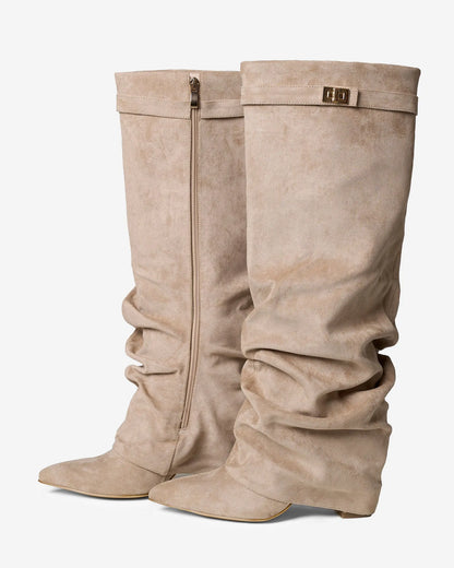 Women's Knee High Slouch Boots with Buckle