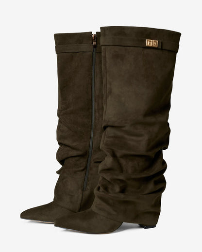 Women's Knee High Slouch Boots with Buckle