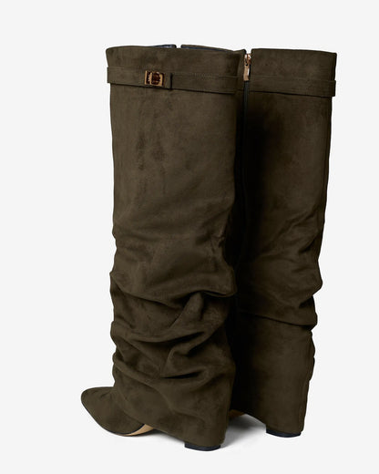 Women's Knee High Slouch Boots with Buckle
