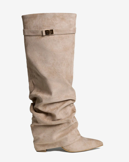 Women's Knee High Slouch Boots with Buckle
