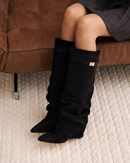 Women's Knee High Slouch Boots with Buckle