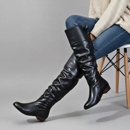 Women's Knee High Slouch Boots with Steel Toe