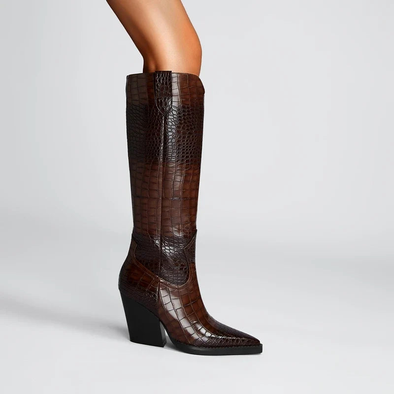 Women's Knee High Stylish Boots with Block Heel