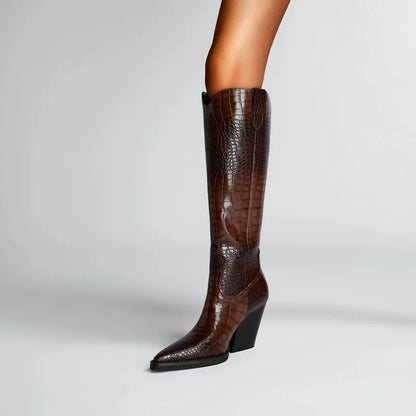 Women's Knee High Stylish Boots with Block Heel
