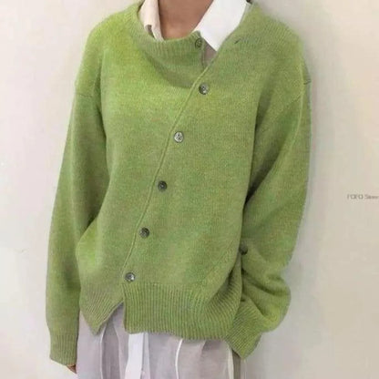 Women's Knitted Cardigan with Button Closure and Ribbed Cuffs