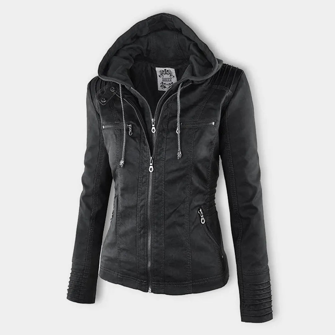 Women’s Lightweight Casual Leather Jacket with Hood