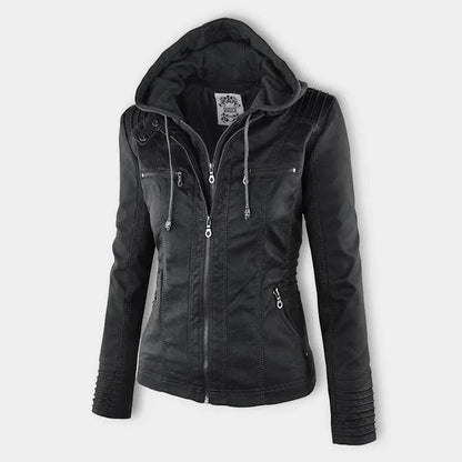 Women’s Lightweight Casual Leather Jacket with Hood