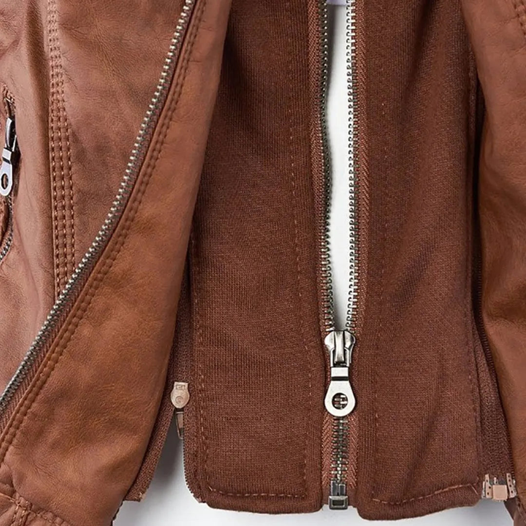 Women’s Lightweight Casual Leather Jacket with Hood