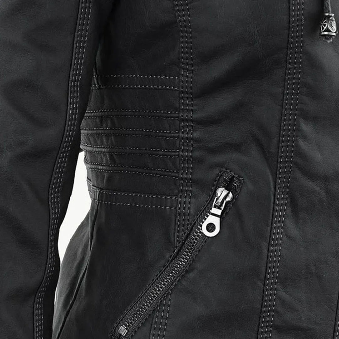 Women’s Lightweight Casual Leather Jacket with Hood