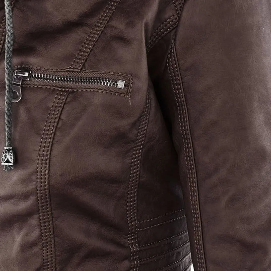 Women’s Lightweight Casual Leather Jacket with Hood