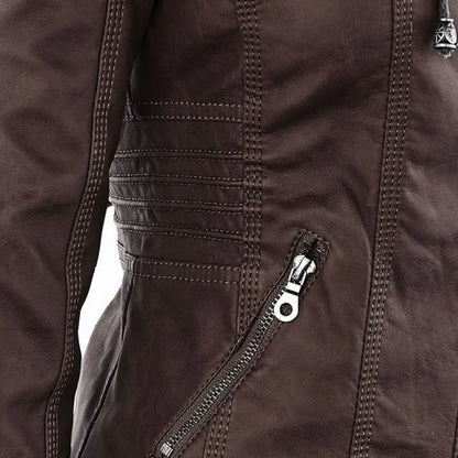 Women’s Lightweight Casual Leather Jacket with Hood