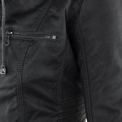 Women’s Lightweight Casual Leather Jacket with Hood