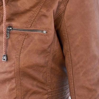 Women’s Lightweight Casual Leather Jacket with Hood