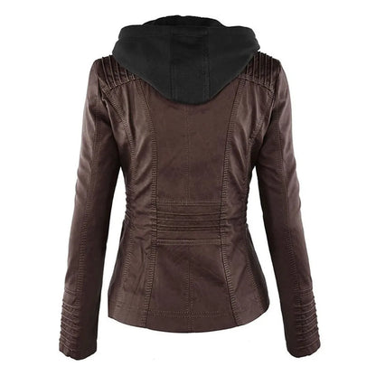 Women’s Lightweight Casual Leather Jacket with Hood