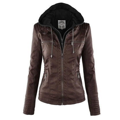 Women’s Lightweight Casual Leather Jacket with Hood
