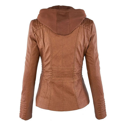 Women’s Lightweight Casual Leather Jacket with Hood