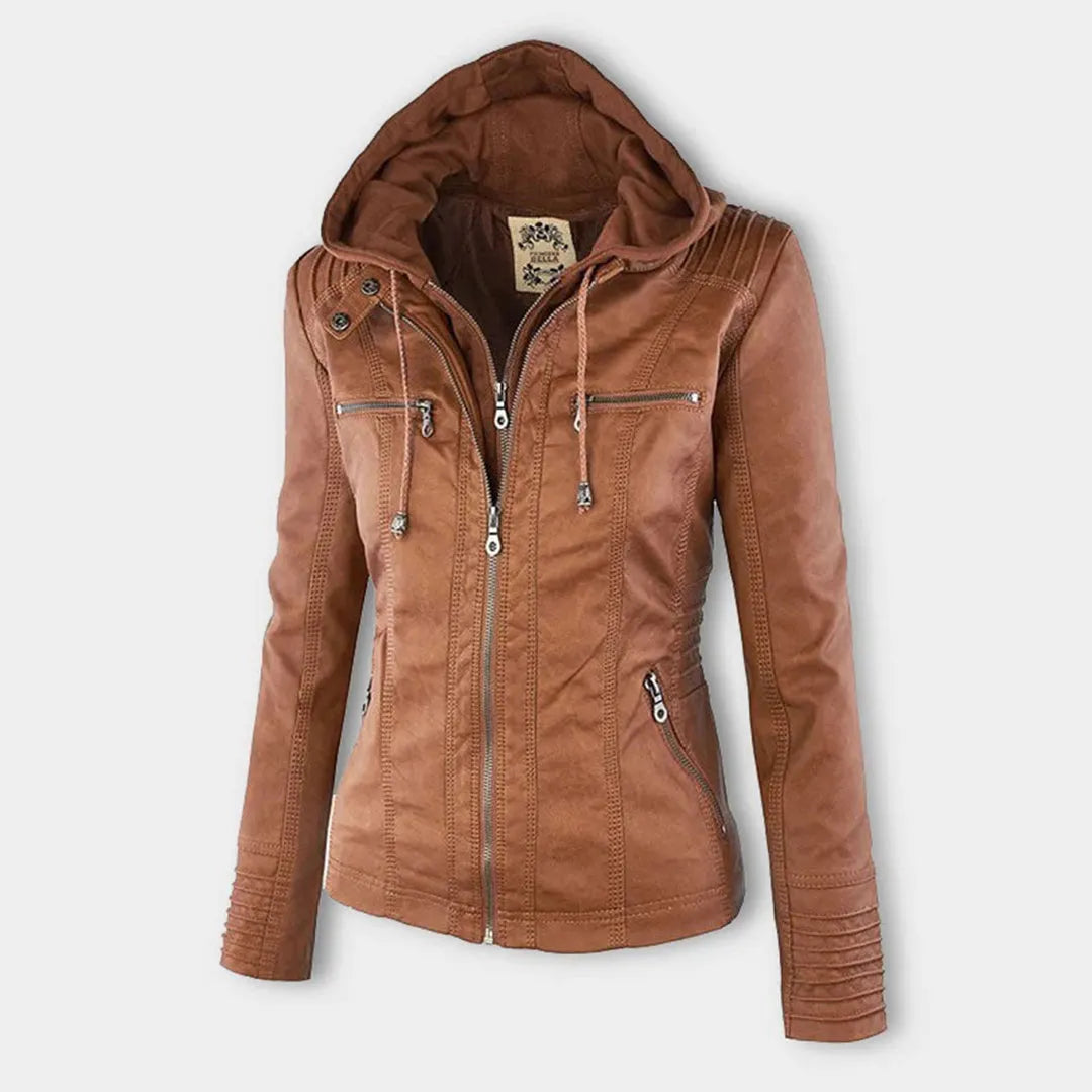 Women’s Lightweight Casual Leather Jacket with Hood