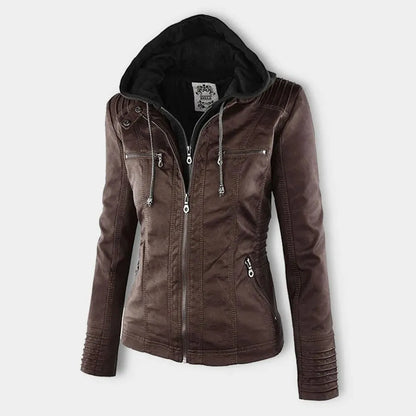 Women’s Lightweight Casual Leather Jacket with Hood