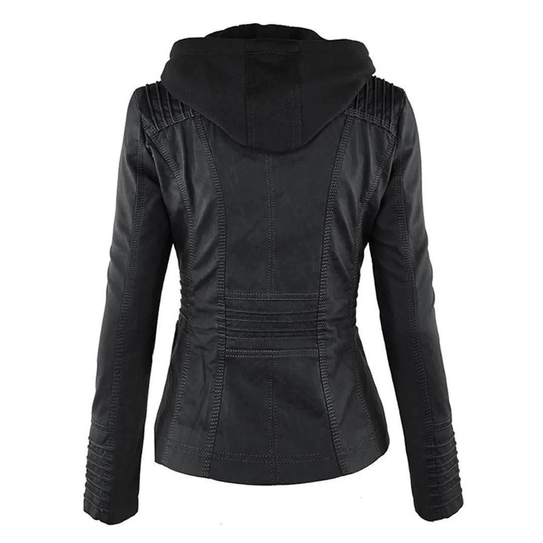 Women’s Lightweight Casual Leather Jacket with Hood