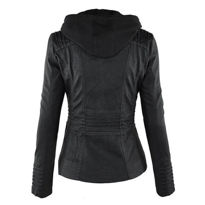 Women’s Lightweight Casual Leather Jacket with Hood