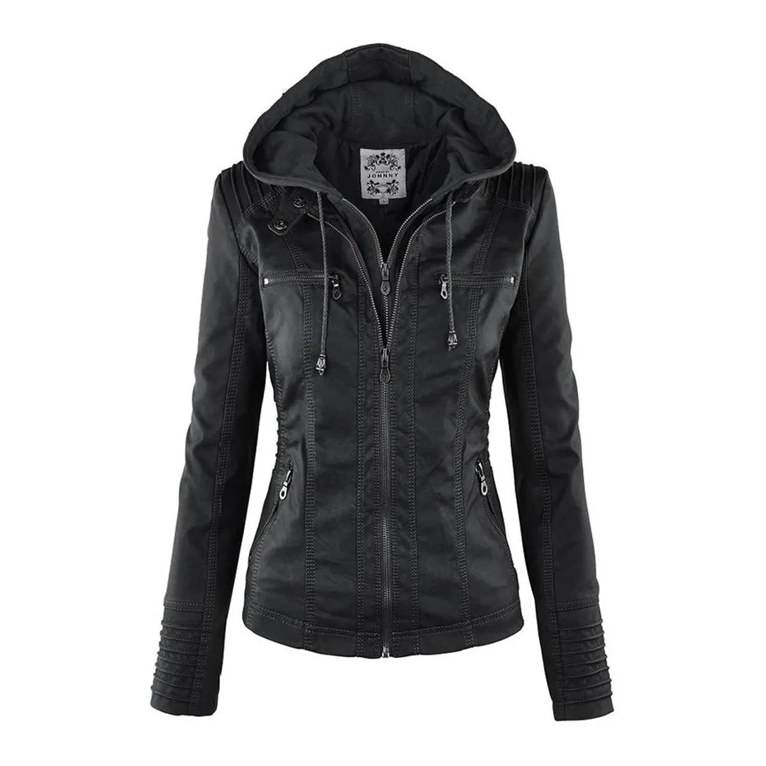 Women’s Lightweight Casual Leather Jacket with Hood