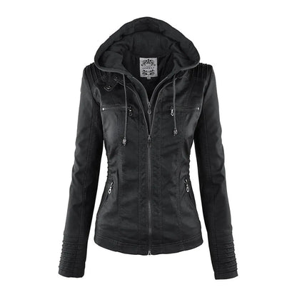 Women’s Lightweight Casual Leather Jacket with Hood