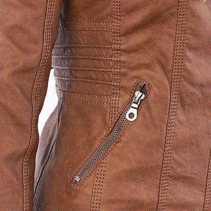 Women’s Lightweight Casual Leather Jacket with Hood