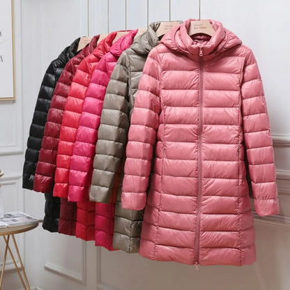 Women’s Lightweight Long Winter Jacket with Hood