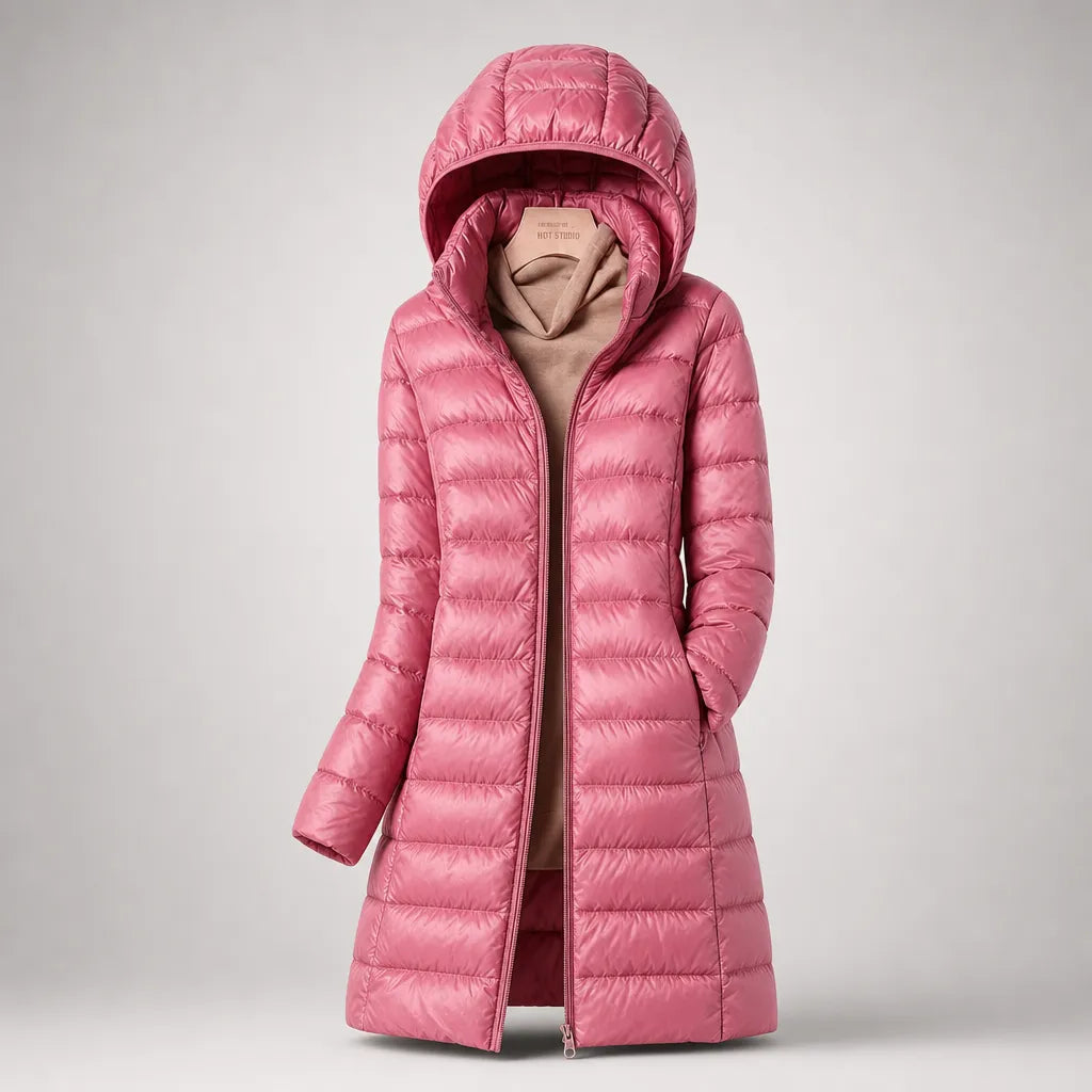 Women’s Lightweight Long Winter Jacket with Hood