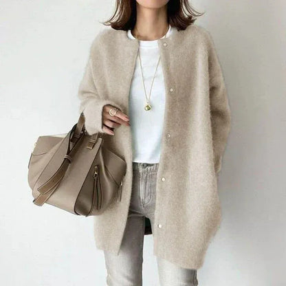 Women’s Long Fluffy Jacket with Button Closure
