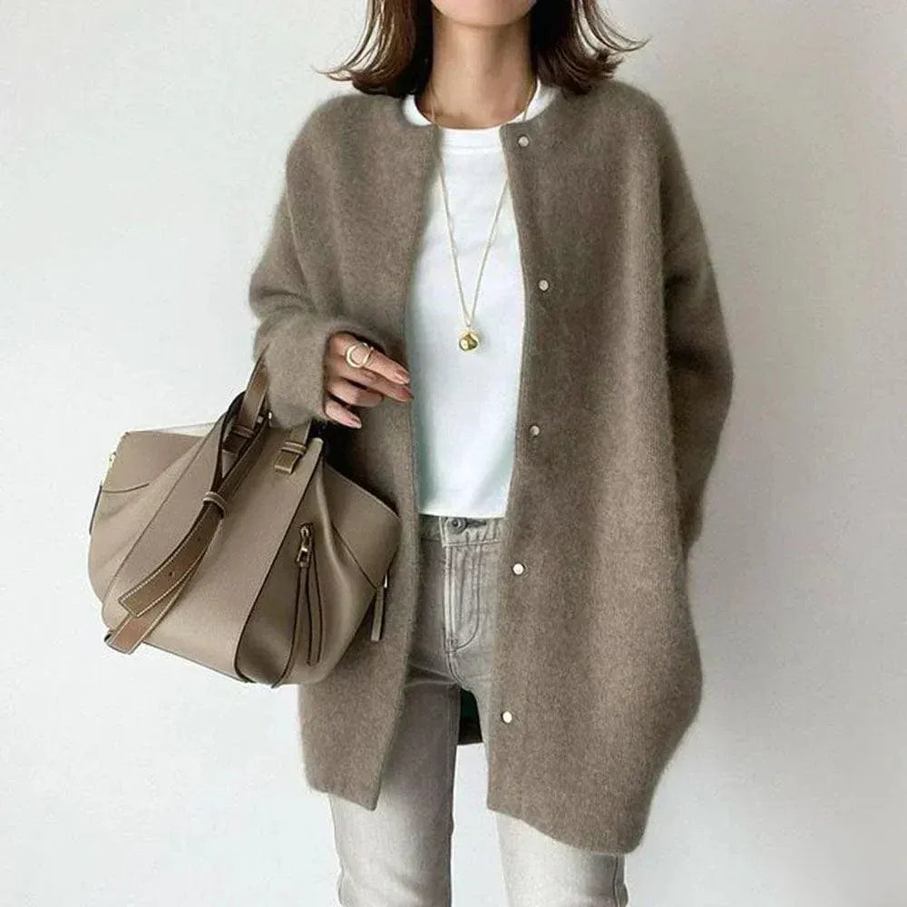 Women’s Long Fluffy Jacket with Button Closure