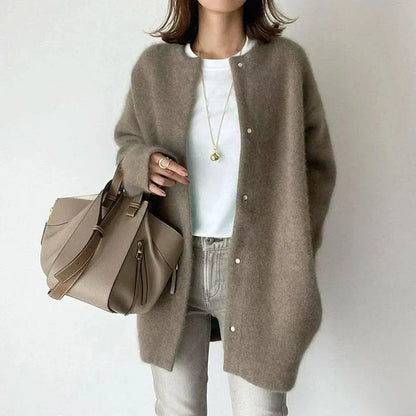 Women’s Long Fluffy Jacket with Button Closure