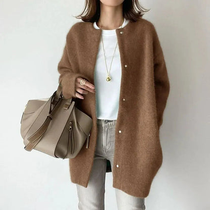 Women’s Long Fluffy Jacket with Button Closure