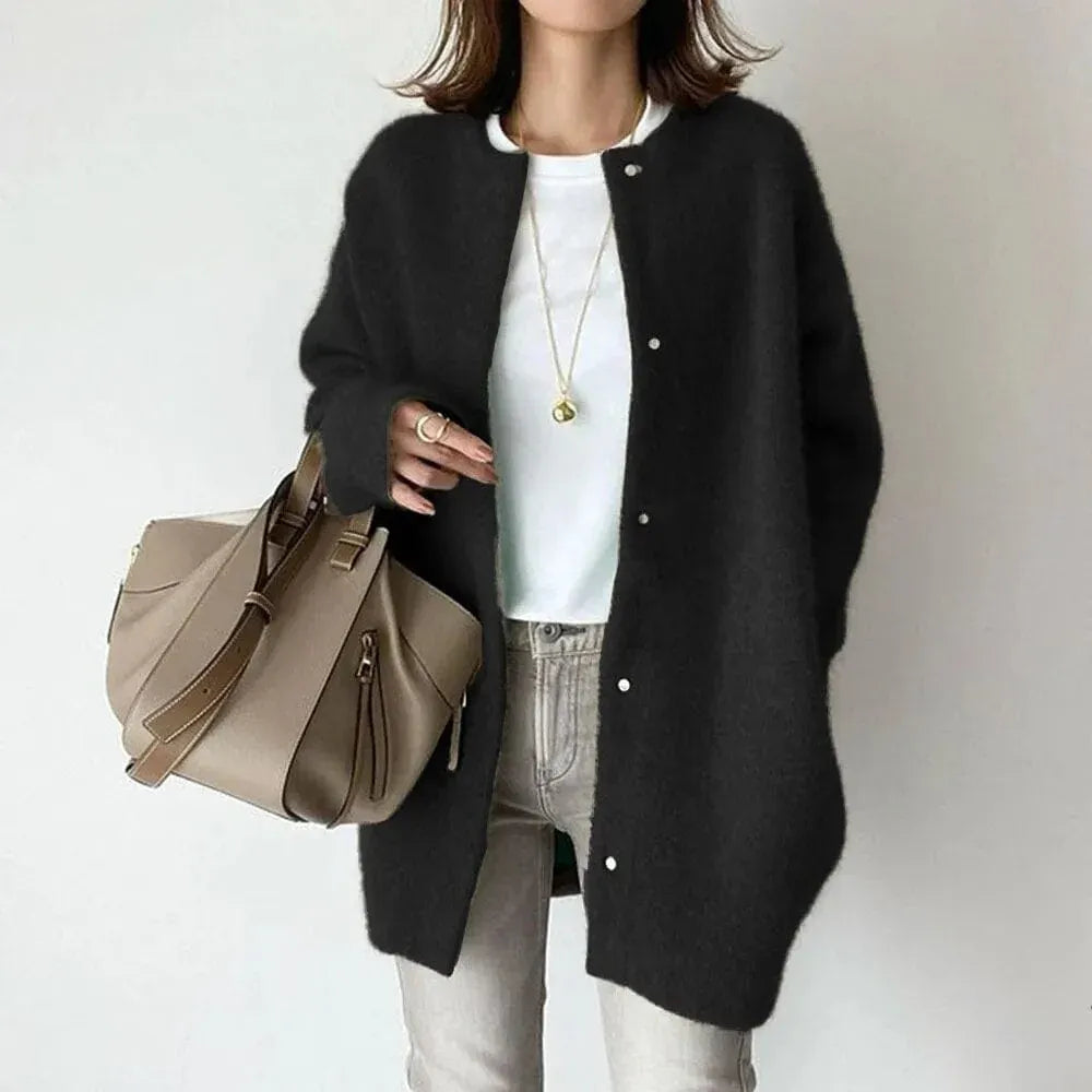 Women’s Long Fluffy Jacket with Button Closure
