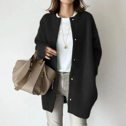 Women’s Long Fluffy Jacket with Button Closure