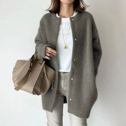 Women’s Long Fluffy Jacket with Button Closure